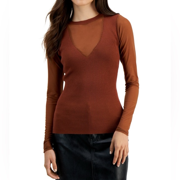 NWT Crave Fame Ribbed Mesh Detail Long Sleeve Fitted Top, size S (juniors) - Picture 2 of 11